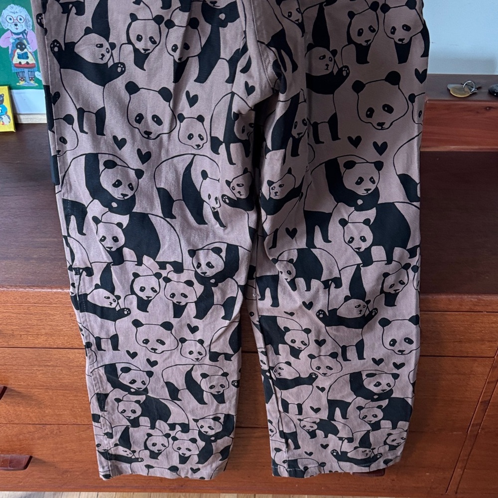 Nooworks Rare Tan/Taupe and Black Panda Pattern Jumpsuit Sz Small - Picture 12 of 14